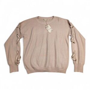 Hem & Thread Lace-Up Sleeve Crewneck Sweater Size M